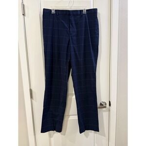 Banana Republic Men Slim Fit Windowpane Navy Blue Dress Pants 36x34 Chino